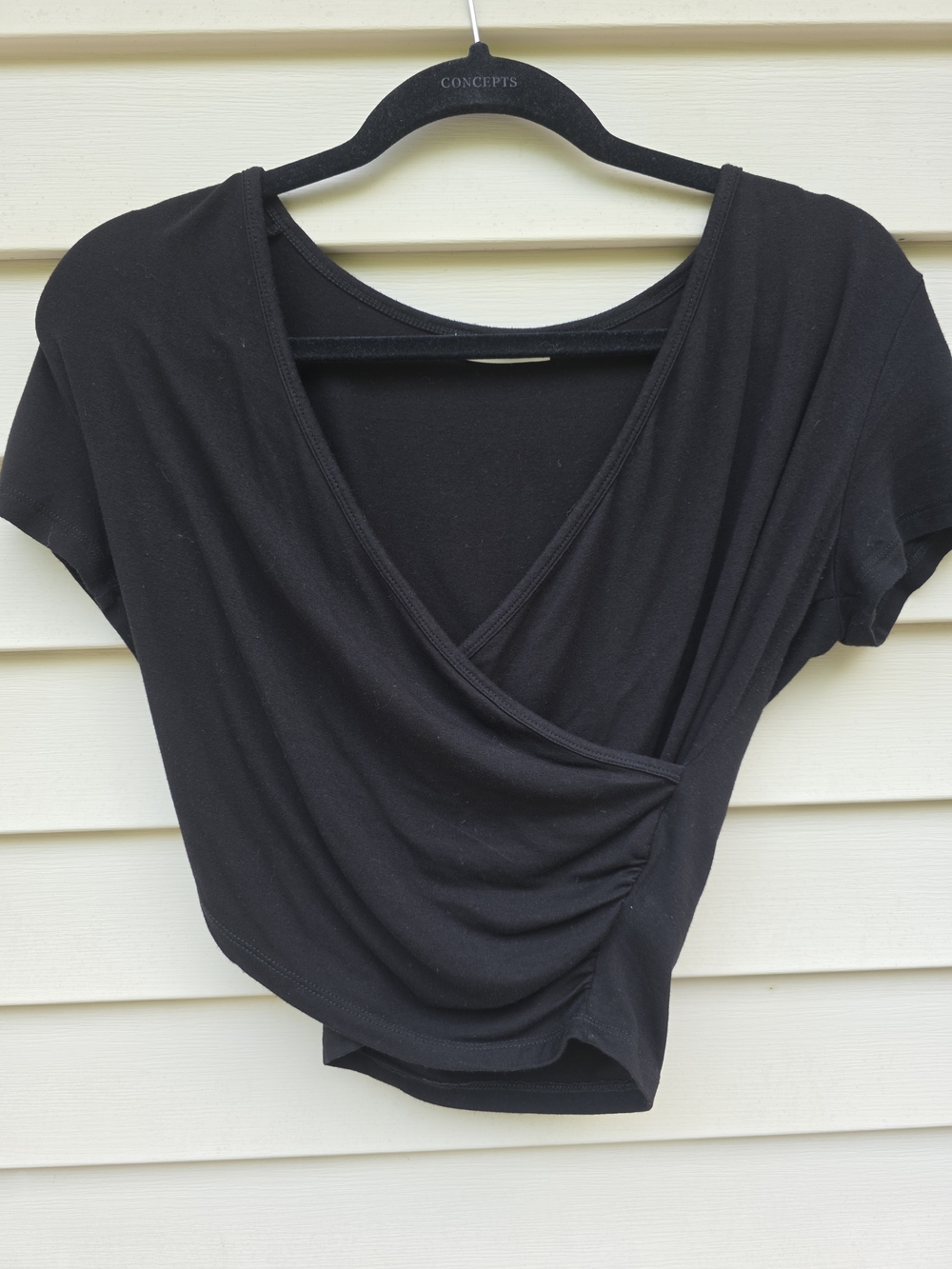 Black Wrap-Front Women's Crop Top